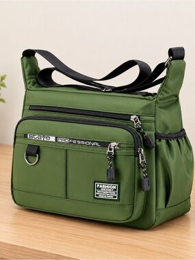Amazon Olive Green Crossbody Messenger Bag with Black Strap
